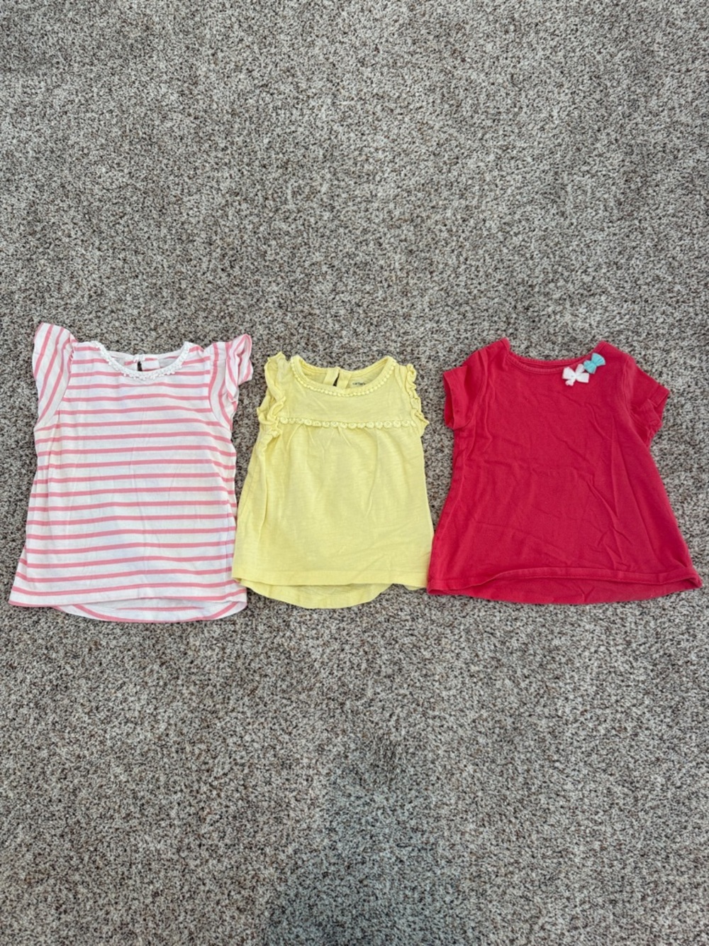 Carter's Girls' Pink Stripe, Yellow and Red Short Sleeve Tops - Set of 3